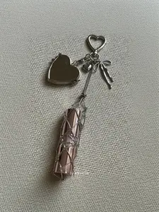 2026 New High-End Silver Color Lipstick Net Bag Pendant, Stylish Fashion Keychain Lipstick Case with Mirror, Stainless Steel Mesh Holder