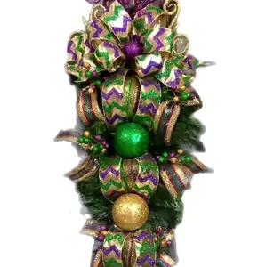 large handmade beautiful mardi gras swag purple yellow and green deco mesh mask Louisiana wreath new orleans large festive Decor Decoration door hanger wall hanger Gift Ornaments