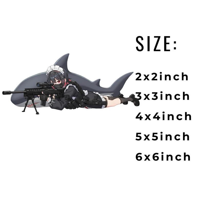 Ellen Joe Maid Sniper Sticker, Ellen Joe Tactical Waifu with Rifle Sticker, Funny Cute Anime Design Decal