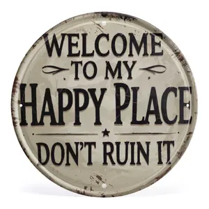 Welcome Sign for Front Door Round Metal Plaque 8x8 In Durable Vintage-Inspired Design for Home Office Bedroom Kitchen Dining or Bar Decor