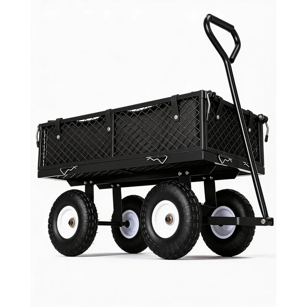 Heavy Duty Wagon, Versatile Outdoor Utility Cart - 400LBS Capacity, 10" All-Terrain Pneumatic Tires, Easy Maneuverability, Removable Mesh Panels for Gardening, Landscaping (Cart with Wheels Trollies)