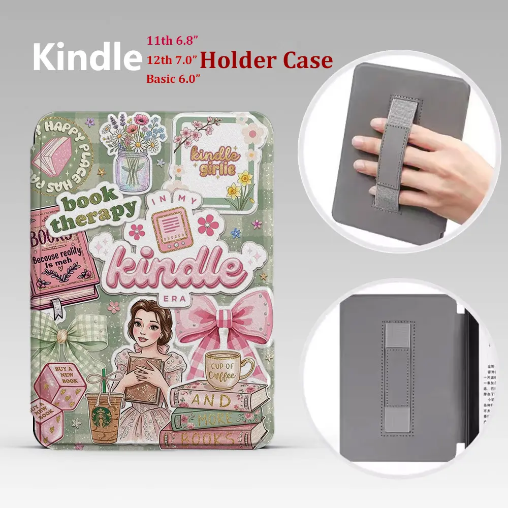 Protective Clear Back PU Leather Kindle Case with Hand Holder for 6.0"/6.8"/7.0" Paperwhite E-Reader Tablets, Durable Reading Tablet Cover Protective,Auto Sleep/Wake