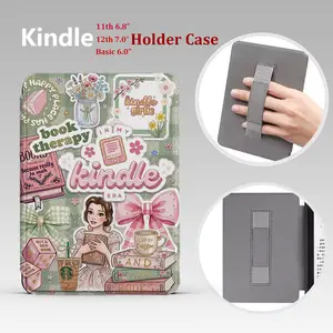 Protective Clear Back PU Leather Kindle Case with Hand Holder for 6.0"/6.8"/7.0" Paperwhite E-Reader Tablets, Durable Reading Tablet Cover Protective,Auto Sleep/Wake