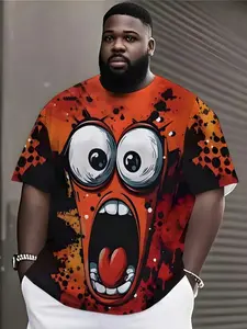 Men's Plus Size Geometric Print T-Shirt, Bold & Design, Lightweight Polyester Shirt for Streetwear, Parties, Daily Wear