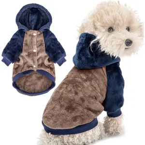 Fabricastle Dog Hoodie Sweater for Small Dogs Boy and Girl, Small Dog Clothes XS XXS Puppy Sweatshirt, Pet Outfit, Cat Clothing Super Soft Warm Snap on Closure (Khaki-Navy, Small) FabriCastle
