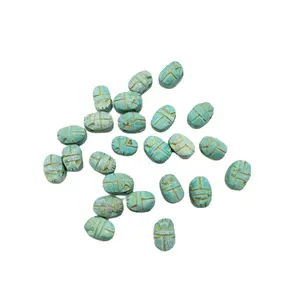 Egyptian Scarab Beads Set of 24 Tiny - Green Soapstone - Made in Egypt