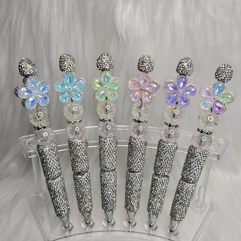 Flower Pen with Sparkling Beads and Colorful Flower Topper for Stylish Writing-sold individually