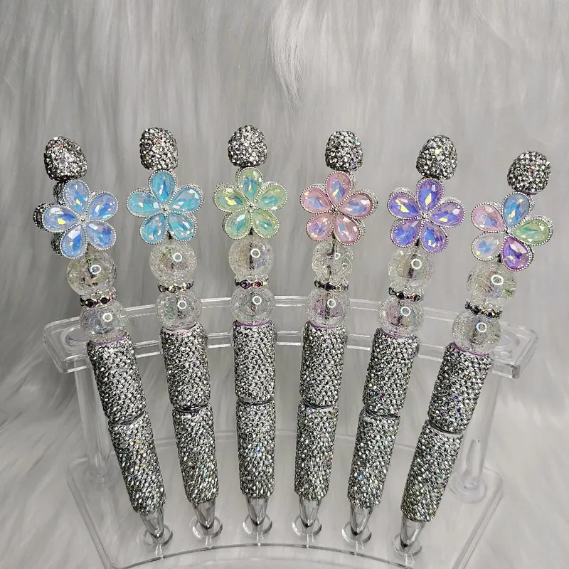 Flower Pen with Sparkling Beads and Colorful Flower Topper for Stylish Writing-sold individually