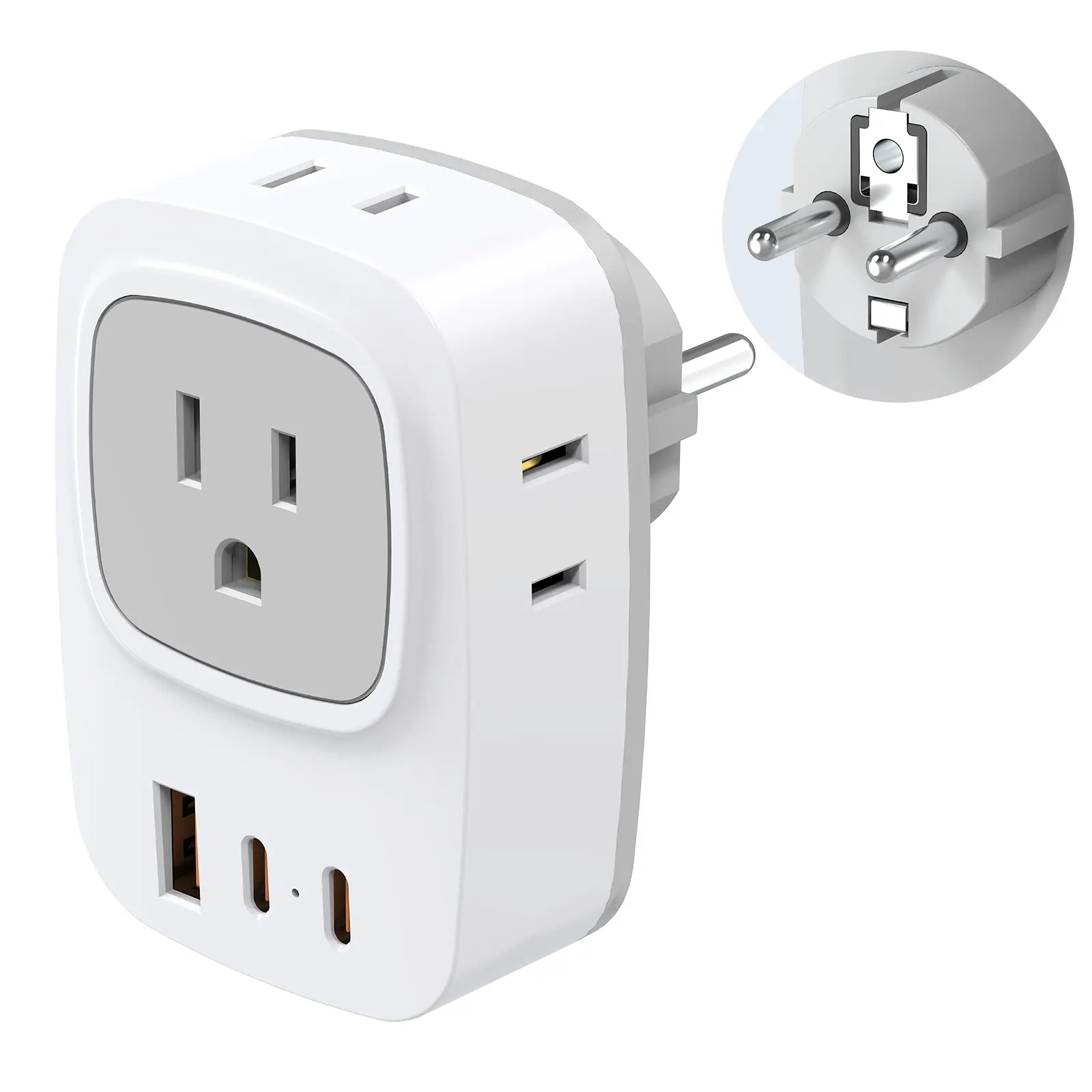 European Travel Plug Adapter, International Power Plug Adapter with 4 AC Outlets, 2 USB C and 1 USB A Ports, 7 in 1 Travel Essentials to Most of Europe Greece,Spain, Italy, Usb Multi Plug, International Plug Adaptor, Multiplug Wall Outlet