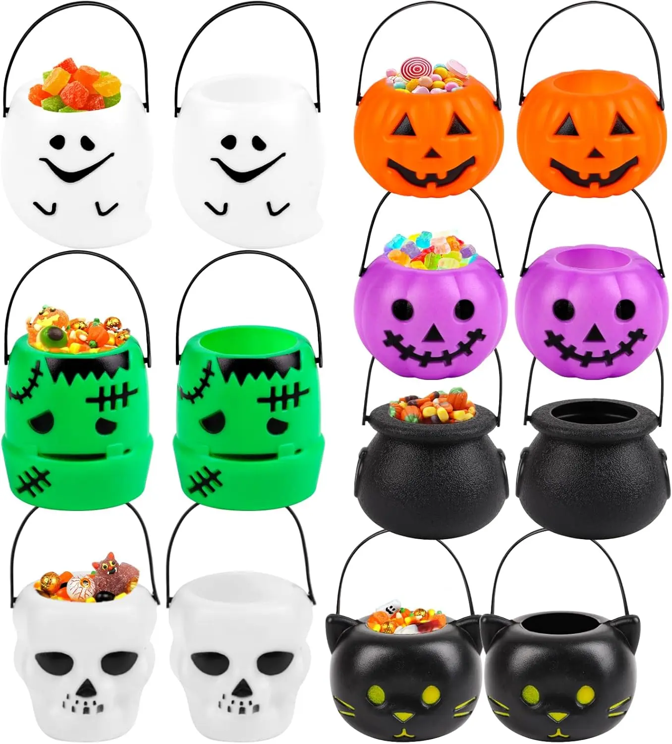 Halloween Fall Gift 14 Pack Mini Halloween Candy Cauldron,Pumpkin Ghost Candy Bucket Holder with Handles for Trick or Treat Halloween Party Favor Home Decoration Supply