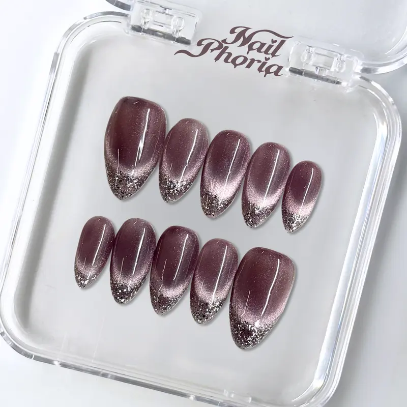 NailPhoria FROST AMETHYST - Handmade Press-On Nails | Reusable, Salon-Quality, Long-Lasting, Glossy Design