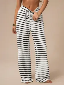 Women's Casual Loose-Fit Striped Wide-Leg Pants, Casual Bohemian Trousers, High Waist Belted Long Trousers, Comfortable All-Season Fashion Bottoms