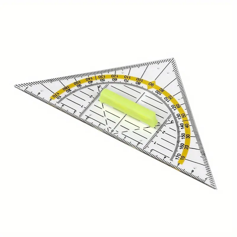 2pcs Versatile Measuring Triangle Plastic Ruler Transparent Rrotractor Shatterproof Office Maths School Set Protractor Ruler
