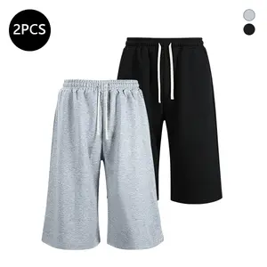 2-Pack Men’s Summer capri pants Athletic Shorts — Trendy High-Street Style, Versatile Casual Loose Fit, Minimalist Solid Color; Suitable for Sports, Fitness, Outdoor Walks, Running, Fishing