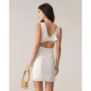 RIHOAS Women's High-Waisted Bodycon Sleeveless Boat Neck White Lace Backless Mini Dress - Spandex-Polyester-Nylon Fabric, Cocktail Party Wear