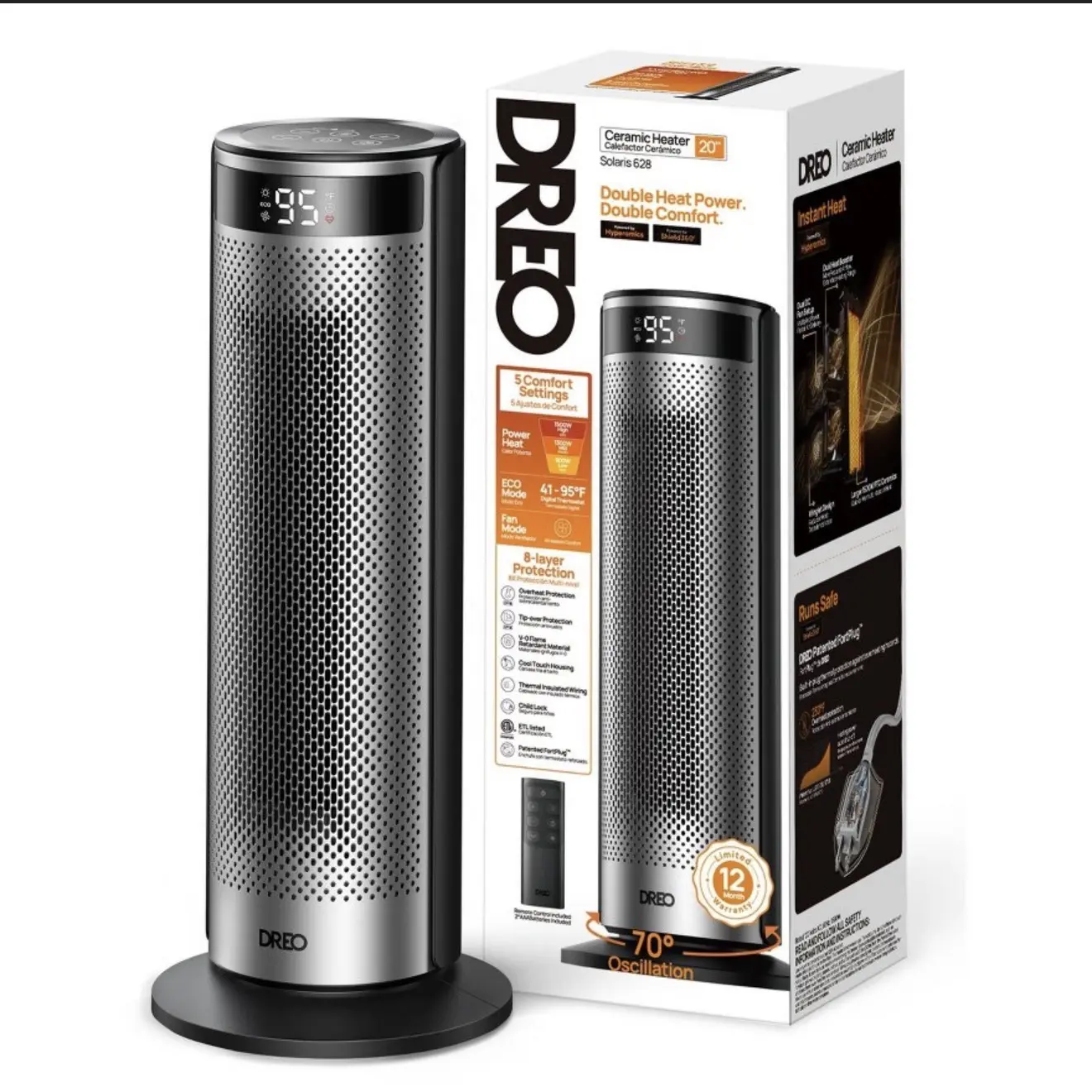 DREO 1500W Solaris Plus 20" Portable Oscillating Ceramic for Home with Remote DREO 1500W Solaris Plus 20" Portable Oscillating Ceramic for Home with Remote