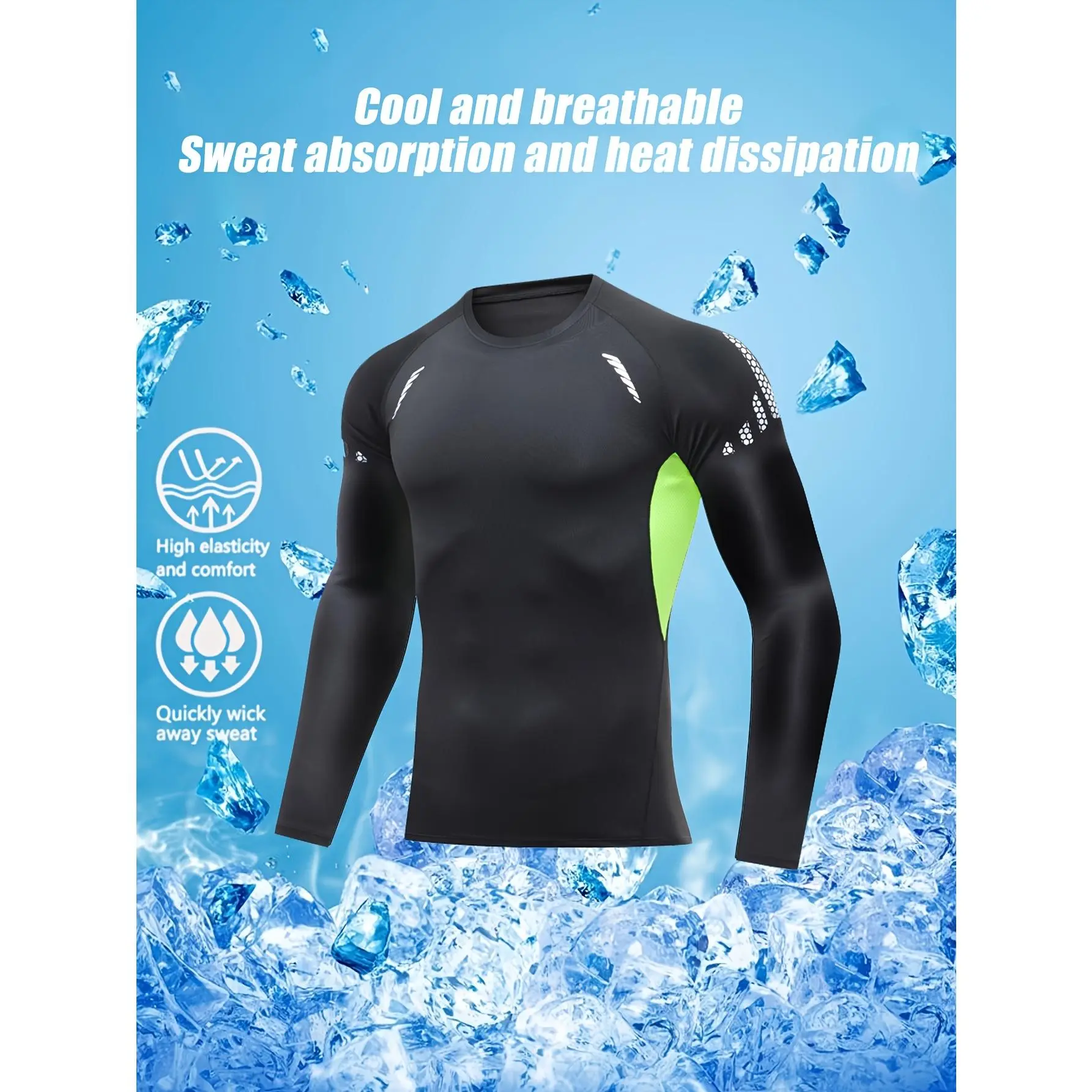 Men's Quick Dry Breathable Compression Long Sleeve Top - High Neck, Skin-friendly Ice Silky Fabric, Tight Fit Suitable for Sports, Yoga, Running, Cycling and Outdoor Activities, Suitable for All Seasons
