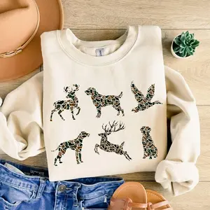Camo Deer Hunting Sweatshirt Hunter Gift Duck Hunting Season Sweater Fall Hunting Season Shirt Old School Camo Jumper Leopard Wildlife Top