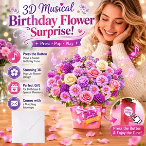 3D Birthday Card with Music and Light, 3D Flower Bouquet Pop Up Card with Envelope, Purple Floral Musical Greeting Card with Envelope for Birthday Gift Giving,  Forever Bouquet Laser cutting,for Mom, Women, Wife, Girlfriend or Daughter