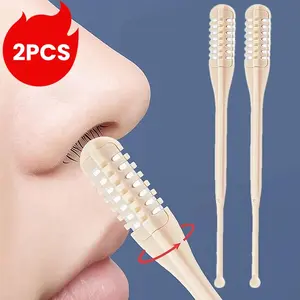 10 PCS 2-in-1 Double-Sided Stainless Steel Nose Hair Trimmer, Portable Manual 360° Rotating Body Care Hair Removal Tool with Ear Picker, Cosmetic Personal Care Appliance for Men and Women (Cream)