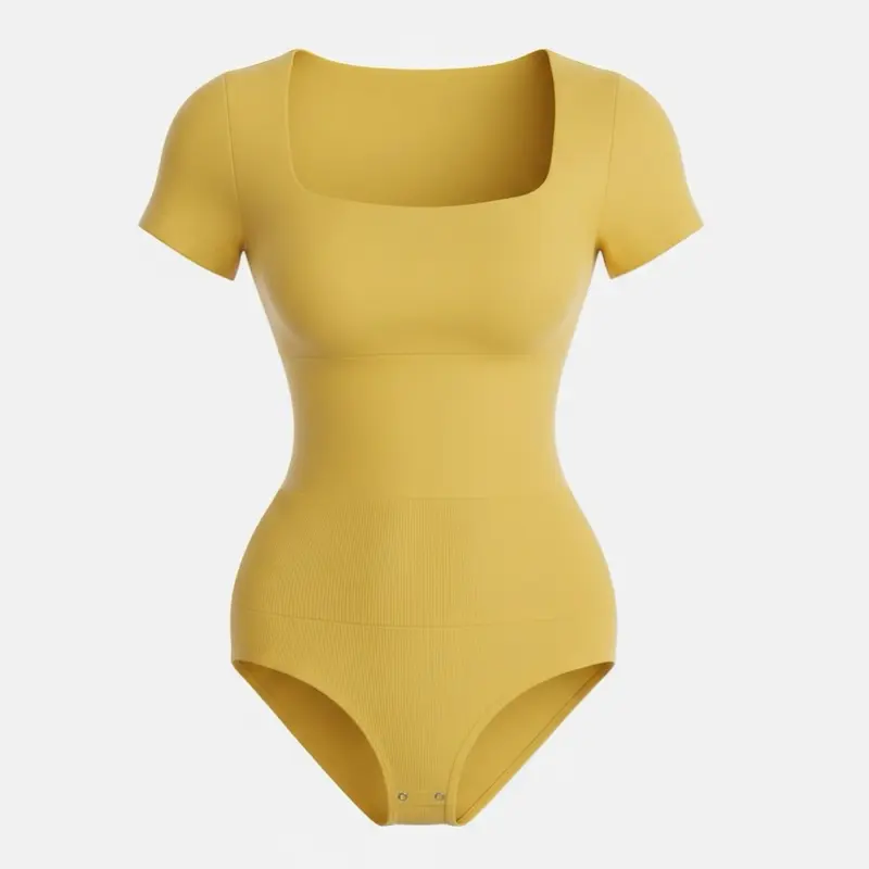 Square Neck SHORT SLEEVE Seamless Tummy Control Bodysuit