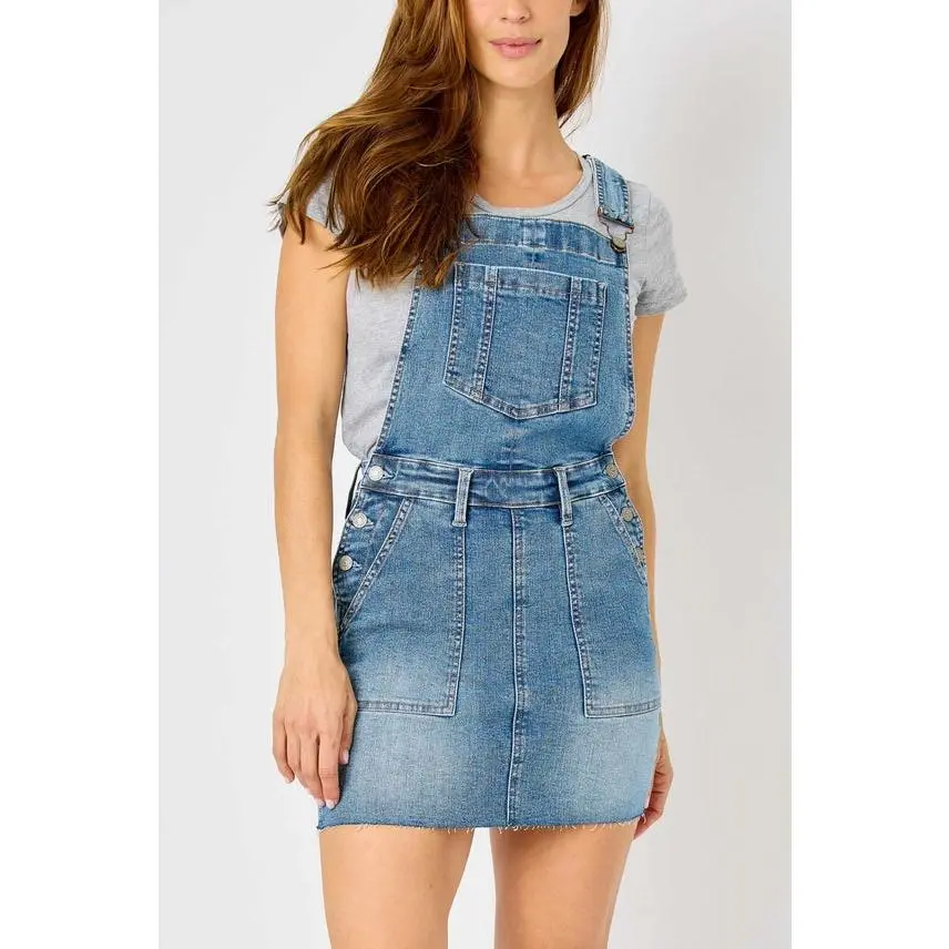 Judy Blue High Waisted Raw Hem Overall Skirt - Plus