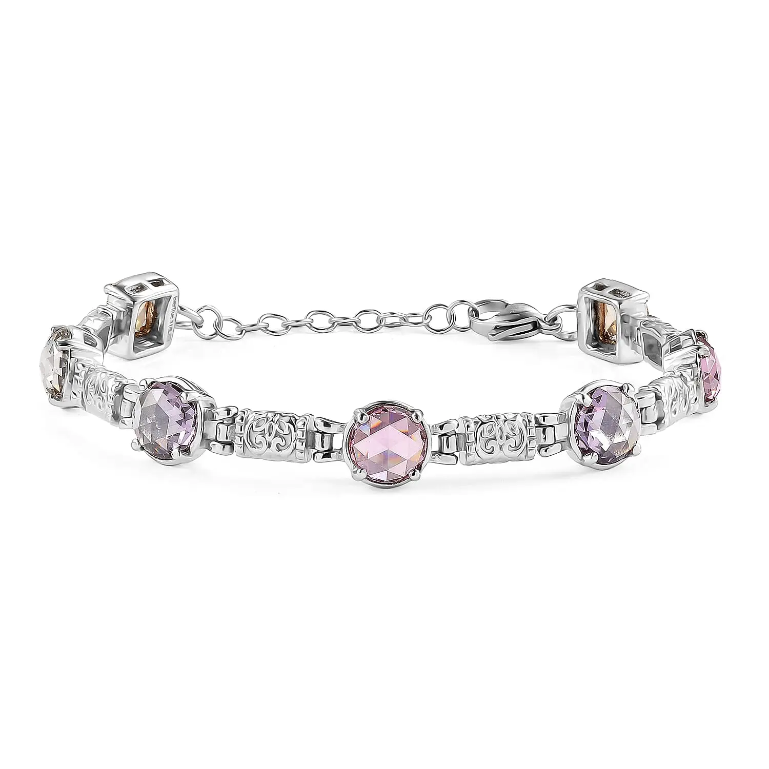 EverTrue Simulated Multi Diamond Bracelet in Stainless Steel (6.50 In)