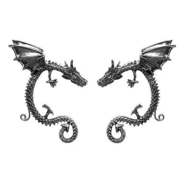 Dragon Wing Elf Ear Cuffs Adjustable Non Pierced Fantasy Ear Wrap Silver Dragon Jewelry
