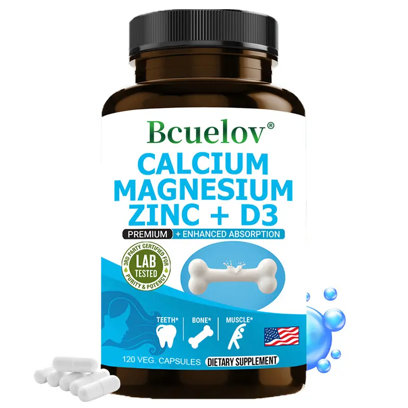 Bcuelov Calcium Magnesium Zinc + D3 Supplement - Enhanced Absorption for Bone Health, Muscle & Joint Support - 120 Veg Capsules