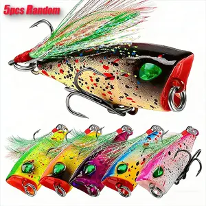 5 Colorful Miniature Fishing Lures, Topwater Fishing Lure, Durable Plastic Hard Bait with Feather Hooks, Ideal for Saltwater and Freshwater Long Distance Dragging