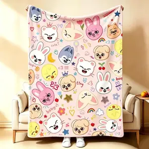Soft Funny Throw Blanket k-pop Flannel blanket SKZ throw , ultra soft and full of fandom warmth.Bedding for Kids & Fans Gift Cartoon Blanket Halloween and Christmas Gifts,Applies to Super soft decorative sofa/sofa/bedroom