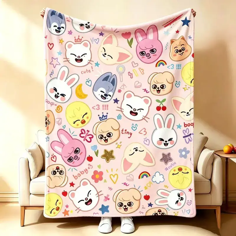 Soft Funny Throw Blanket k-pop Flannel blanket SKZ throw , ultra soft and full of fandom warmth.Bedding for Kids & Fans Gift Cartoon Blanket Halloween and Christmas Gifts,Applies to Super soft decorative sofa/sofa/bedroom
