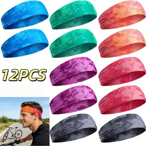 12pcs Pack of Sports Headbands, Tie-Dyed Elastic Sweat-Absorbing Headbands, Running And Fitness Sweat-Wicking Hair Bands, Suitable for Daily Sports Use