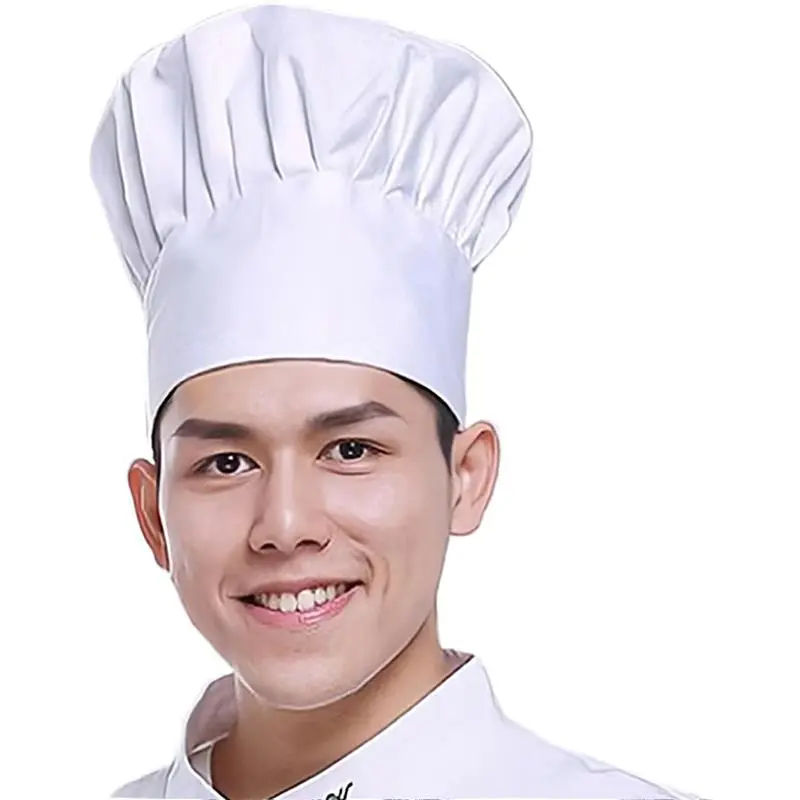 White Chef Hat for Men Women Adults,Elastic Band Adjustable Cotton Chefs Hat Hibachi Chef Works Hats Chef Cap Cook Hat