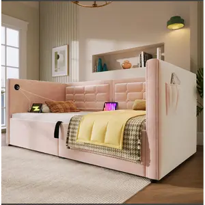 Twin Size Upholstered Daybed Lift Up Storage Bed with USB & Type-C Charging, Hydraulic Storage Bed Frame with Wooden Slats and Tufted Sofa Back, No Box Spring Needed, Velvet, Twin Size