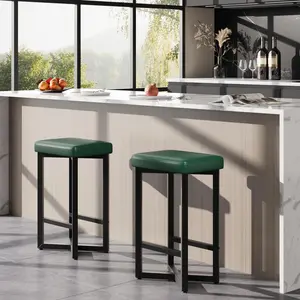 Set of 4 Modern Counter Height Bar Stools, 24.6 inch Backless Luxe PU Leather Upholstered Seat, Sturdy Metal X-Frame with Footrest, Stylish Bar Stools for Kitchen Island, Dining Room & Home Bar