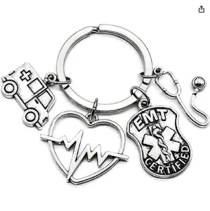 EMT Emergency Medical Technician Keychain Ambulance Stethoscope Caduceus Medical Symbol EMT Graduation Gift