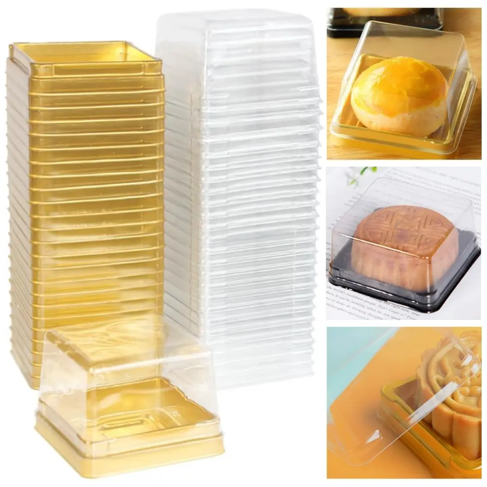 150 pcs Clear Plastic Mini Cake Boxes Plastic Square Containers with Lids Moon-Cake Dessert Box for Cupcakes, Macarons, Muffins Baking