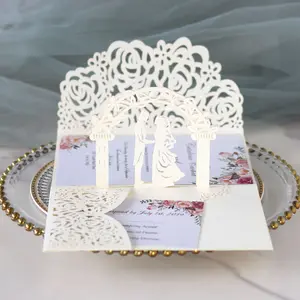 European Style 3D Laser Cut Rose & Lace Wedding Invitation Card - Valentine's Day Greeting Card