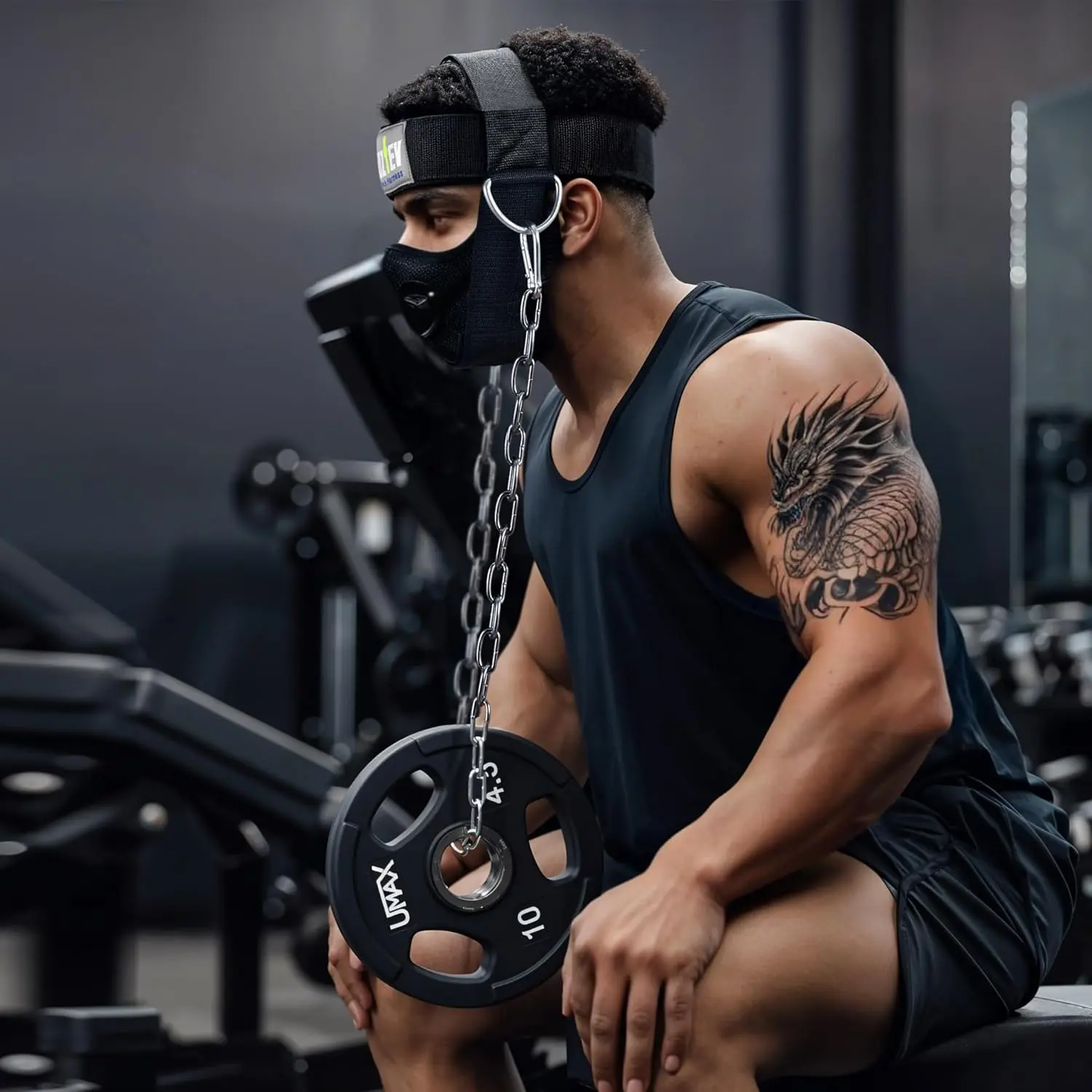 Neck Harness with Heavy-Duty Chain - Adjustable Head and Chin Straps for Neck Strength and Pain Relief Healthcare Support