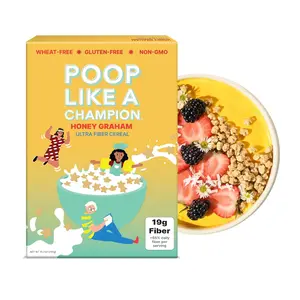 Poop Like a Champion High Fiber Cereal - Honey Graham - Healthy Low Carb Cereal with Soluble Fiber & Psyllium Husk | Gluten Free Cereal | 19g Fiber, Non GMO | Natural Constipation Relief for Adults & Kids
