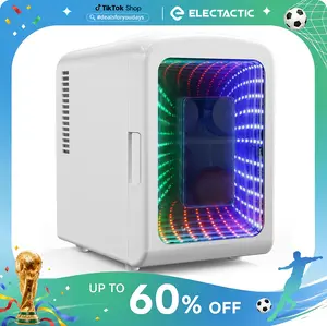 Electactic Mini Compact Refrigerator with Gaming Light, 4L Capacity/6 Cans Portable Mini Fridge, for Bedroom,Car,Office and Dorm, Small Cooler for Cosmetics, Beverage and Food, White