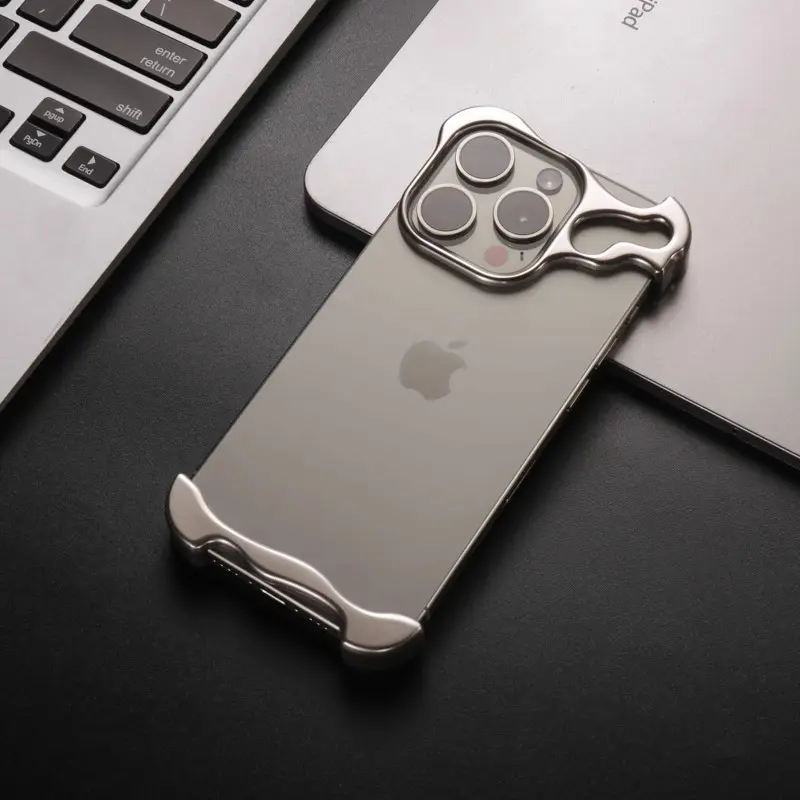 Alloy Armor for iPhone Case,Alloy Armor Premium Case,Metal Corner Pad Mobile Phone Case,Borderless Mobile Phone Protective Case with Lens Film for iPhone 13 14 15 Pro Max