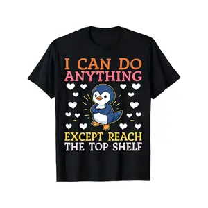Funny Penguin & Hearts Graphic T-Shirt |   Cute Penguin Print with Hearts & Bookworm Design, Crew Neck Loose Tee for Men & Women, All-season