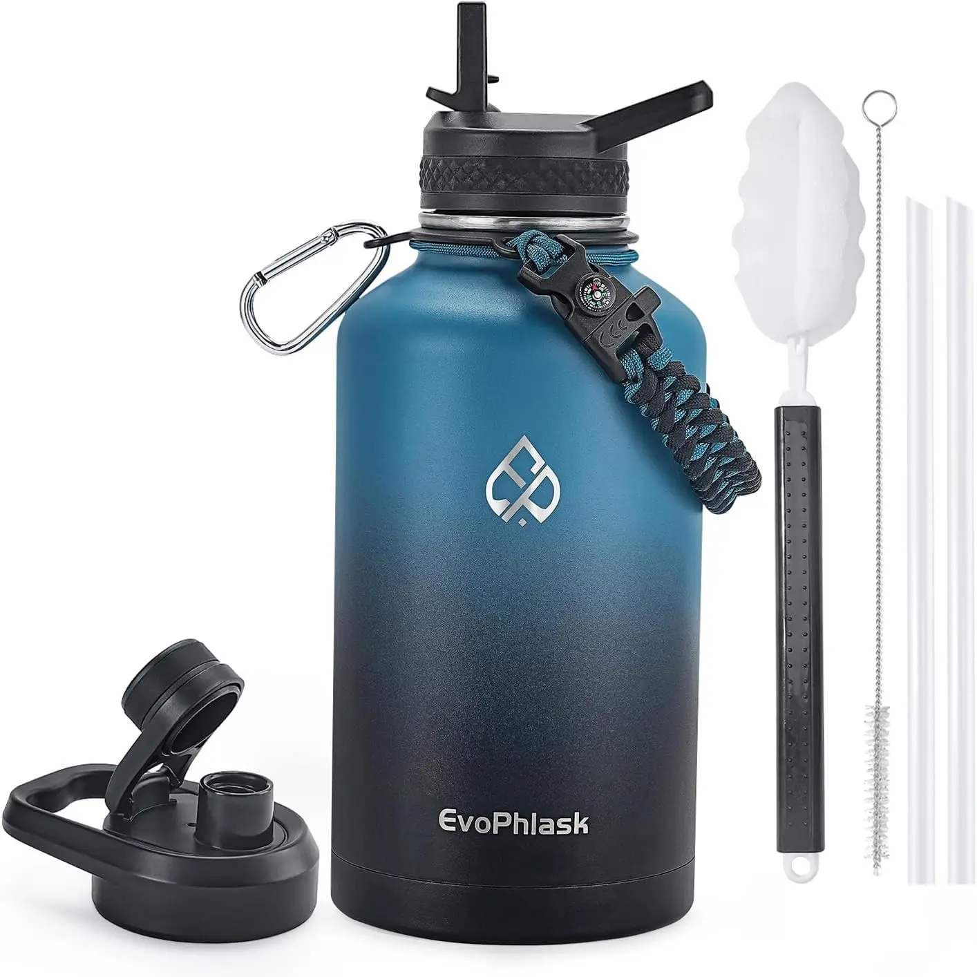 64 oz Insulated Water Bottle(Cold for 48Hrs), Indigo Black | Stainless Steel, BPA Free, Leak Proof, Half Gallon Large Metal Water Jug, For Gym, Hiking, Camping, Travel Gift