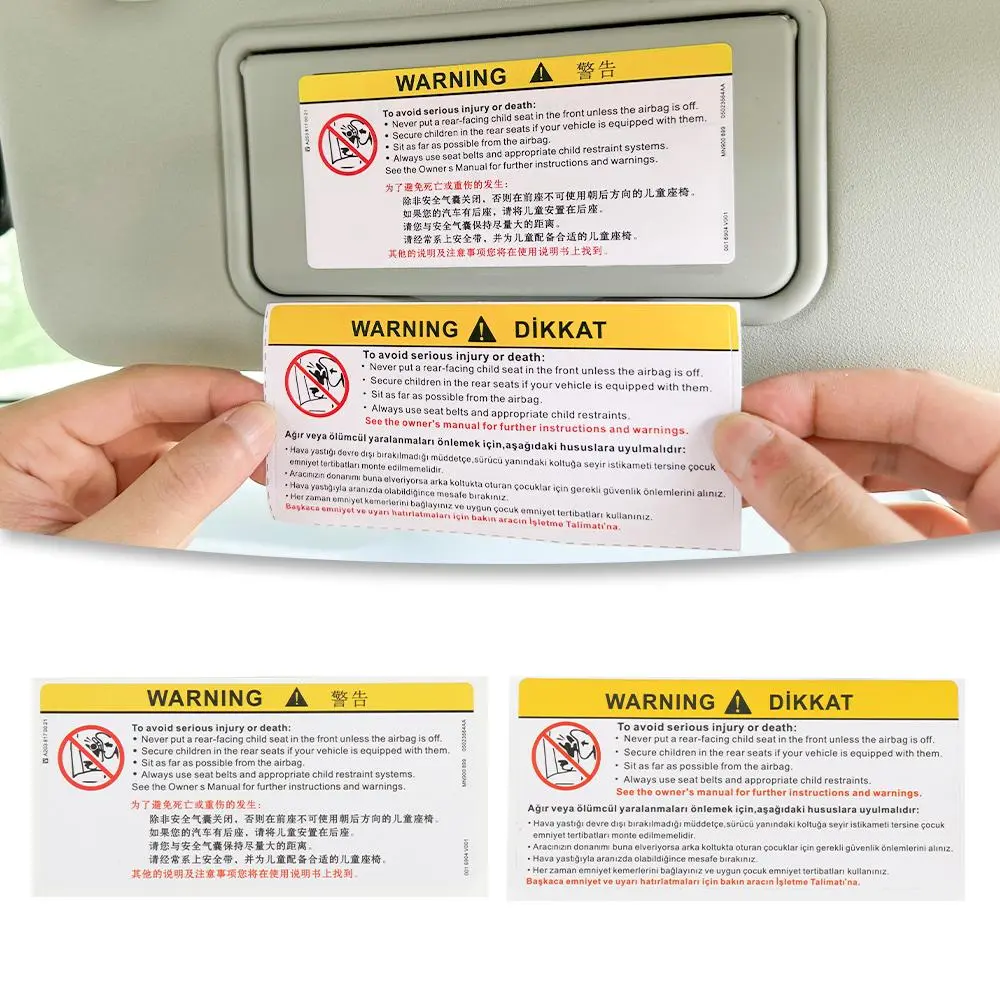 Car Interior Front Sun Visor Makeup Mirror Sticker Airbag Sticker Safety Warning Sticker Warning Board Waterproof Sticker
