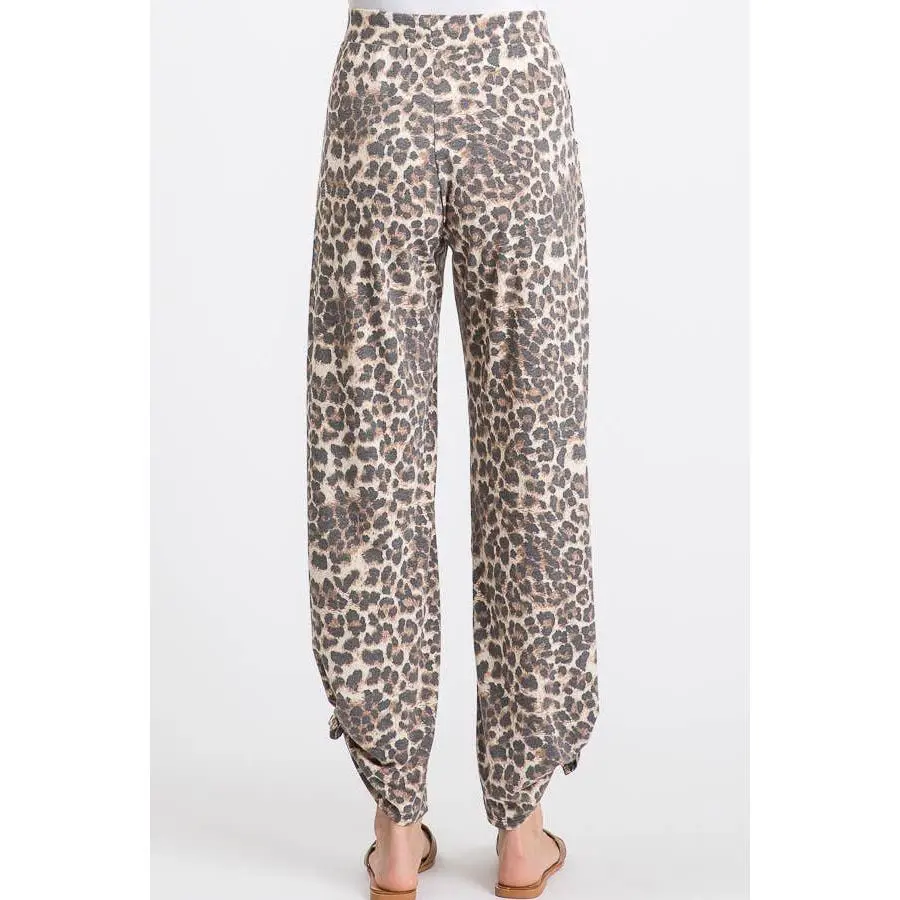 Leopard Print Lightweight Split Side Tie Pants