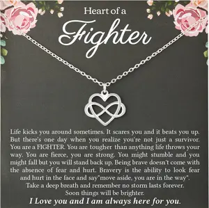 Strength of a Fighter Necklace for Women Sterling Silver Infinity Heart Breast Cancer Survivor Gift Get Well Comfort Jewelry