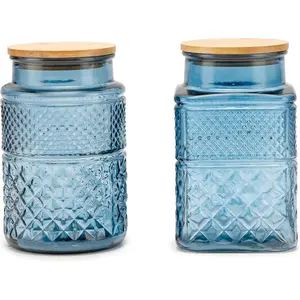 Large Glass Storage Jar Set of 2, 60 FL OZ Glass  Storage Containers with  Lid Kitchen Canisters Decorative Jar for Cereal Egg Flour Candy Snack Cookies Coffee  Nuts Airtight Jars