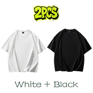 2PCS Ultra Soft 100% Cotton Crew Neck T-Shirt, Classic Basic Loose Fit Casual Tee for Men, True US Sizing XS-2XL, Solid Plain Short Sleeve Top
